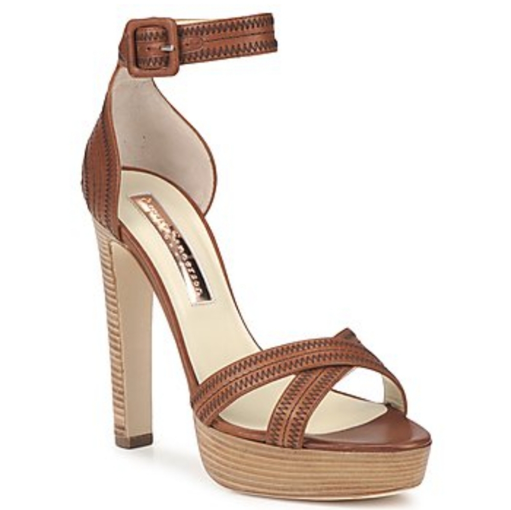 Rupert Sanderson brown contrast stitched leather stiletto heels